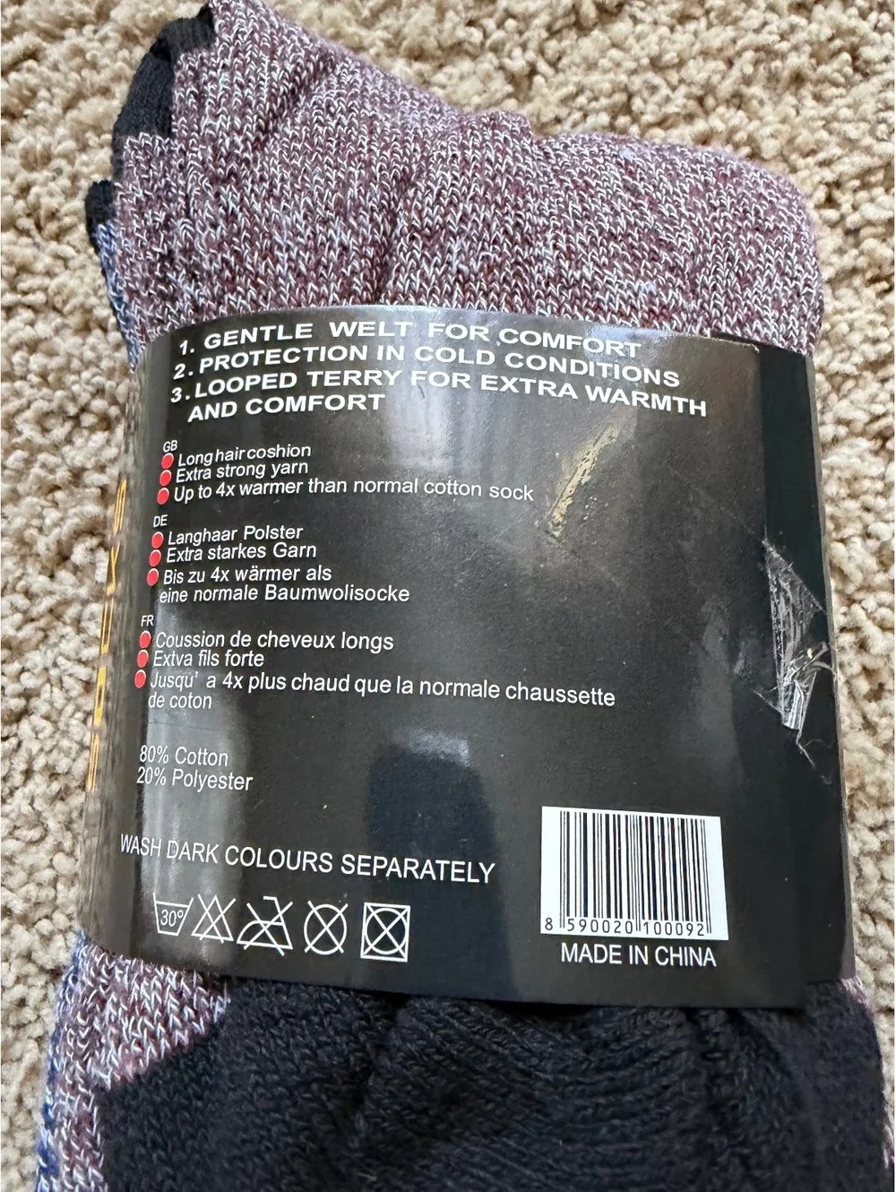 NWT 3-pack of men's heavy-duty thermal knit boot socks size 9-13 multicolor